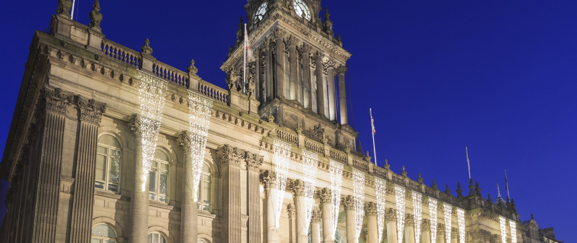 Leeds Town Hall at night - government fire protection
